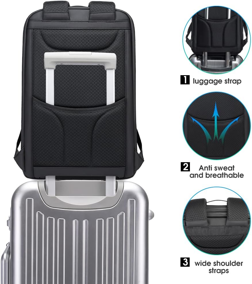 BANGE Anti-Diebstahl-Rucksack mit USB-Ladeanschluss, leichter Business-Rucksack für Damen und Herren