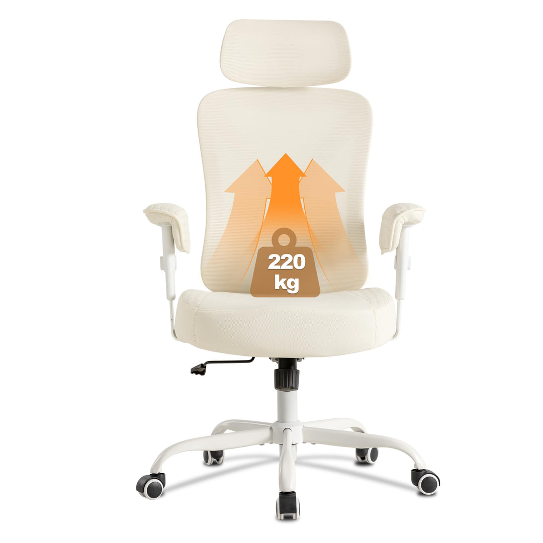 UEV Bürostuhl Ergonomisch bis 220KG Gaming Stuhl Wippfunktion beige | Schreibtischstuhl mit Armlehne