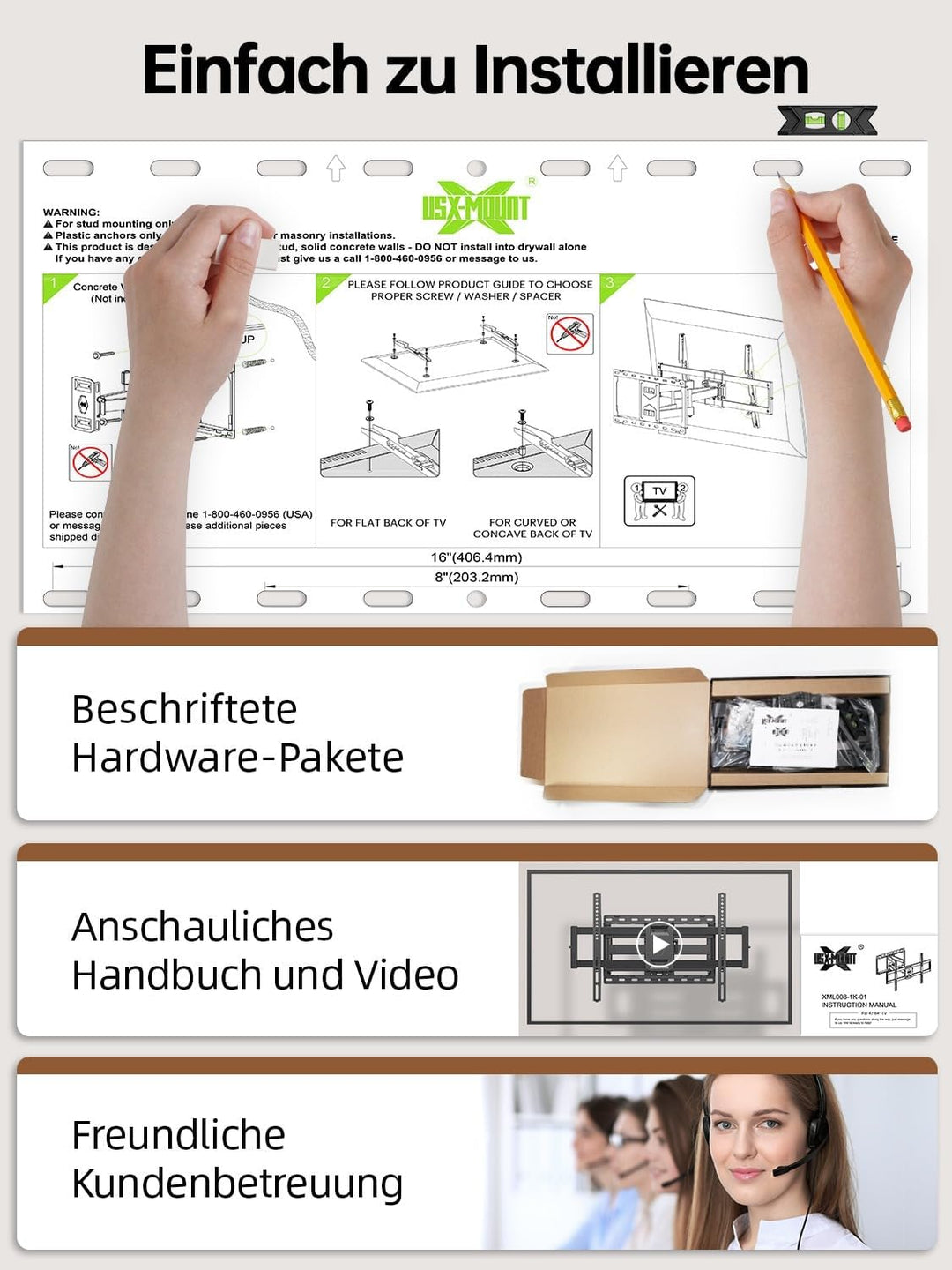 USX-MOUNT TV Wandhalterung Schwenkbar Neigbar für 47-84 Zoll LED, LCD, Plasma TV mit max.VESA 600x40