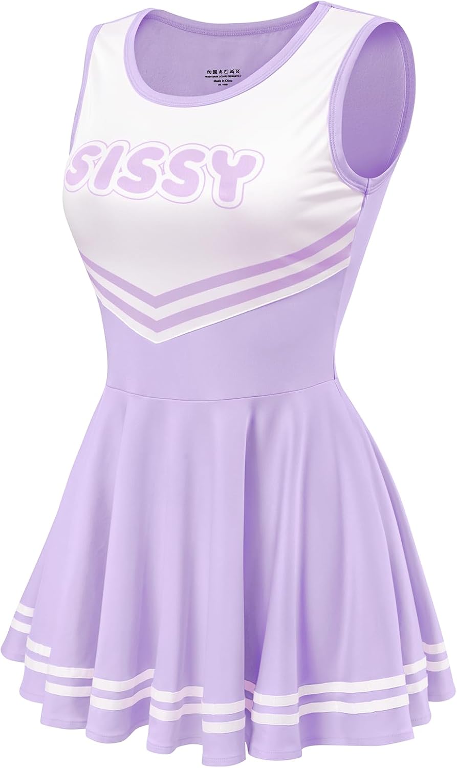 LittleForBig Damen Seidiger Ärmellose Overall Cheer Sissy Bodycon Mini Kleid Rock M Lila, M Lila
