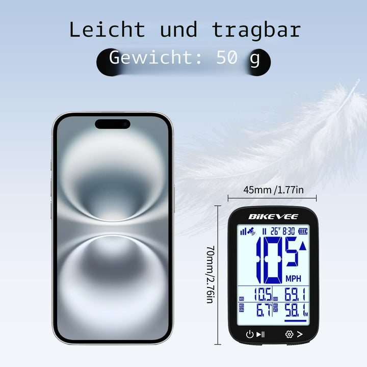 GPS Fahrradcomputer Kabellos Wasserdicht 2.4 Zoll FSTN Display IPX7 28h Akkulaufzeit Leichtes Fahrra