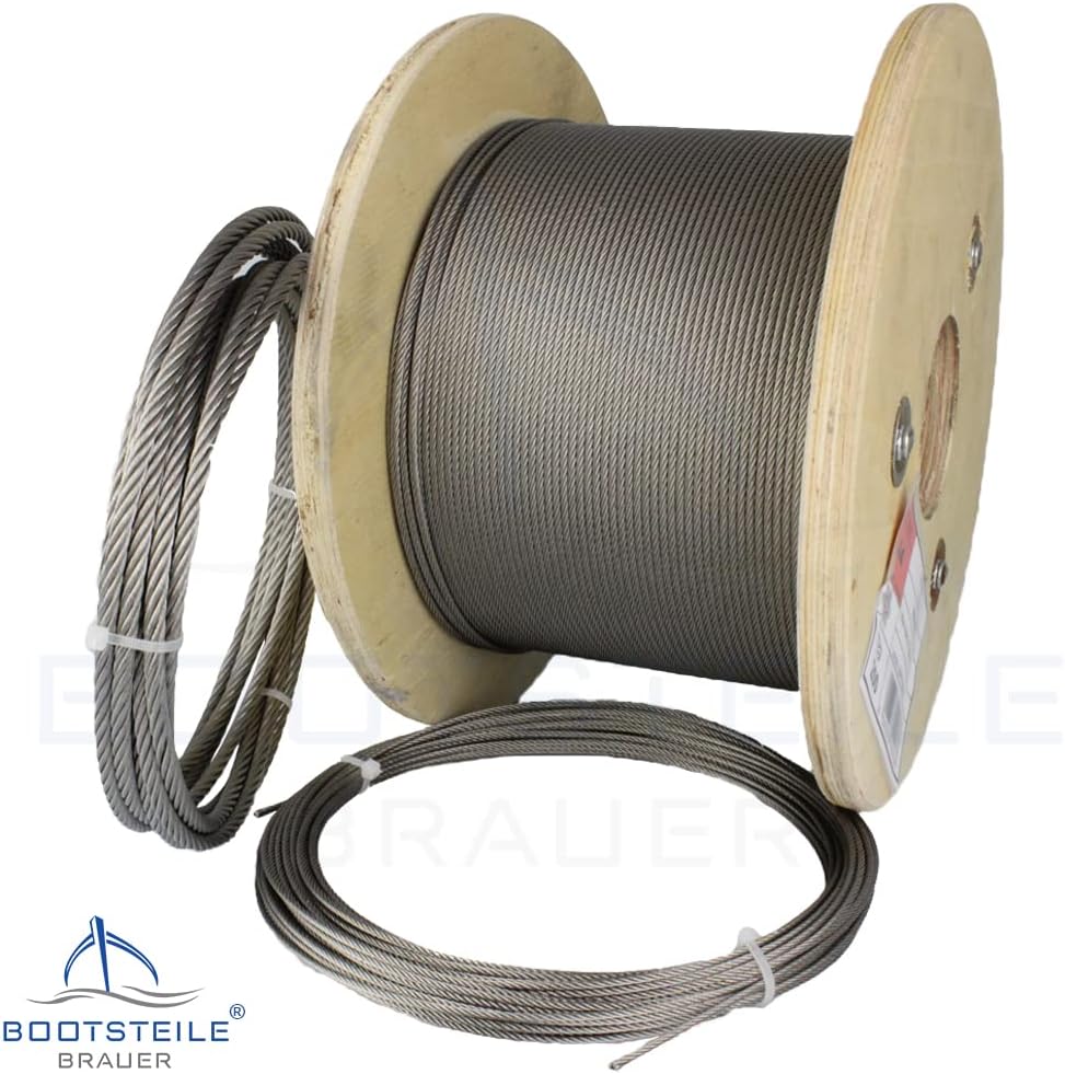 50 Meter Edelstahl - Drahtseil 7x19 weich D= 5 mm - Edelstahl A4 Edelstahlseil Stahlseil I BOOTSTEIL