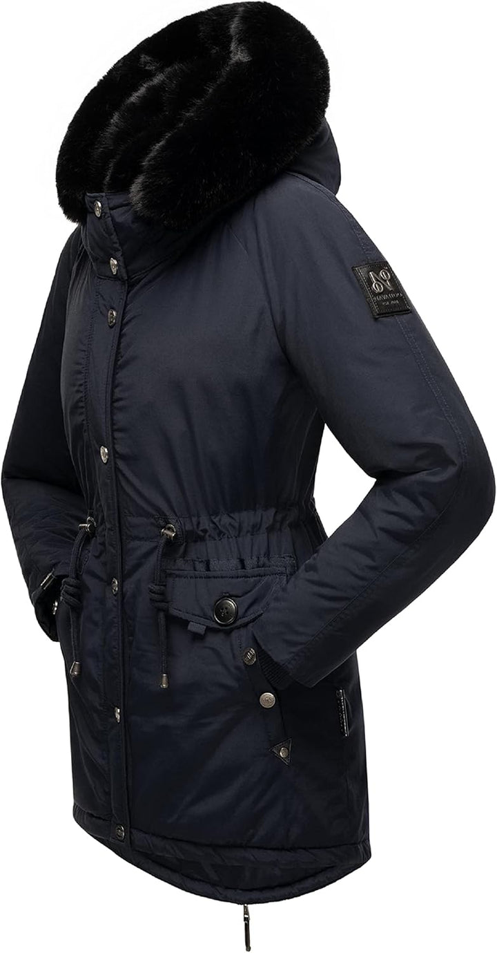 Navahoo Damen Warmer Winterparka mit doppelter Kunstpelz-Kapuze Sweety Deluxe XS-XXL S Blau, S Blau