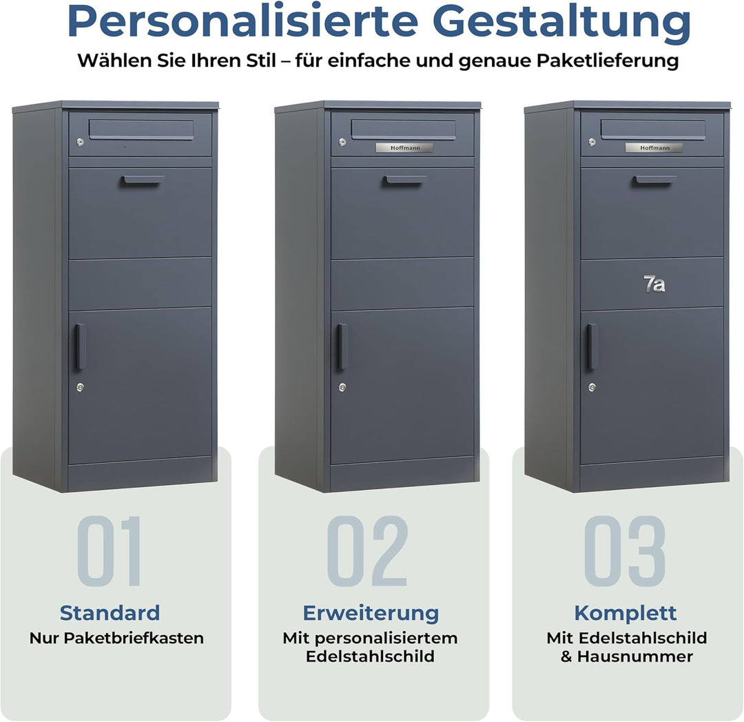 Zedelmaier Paketbox Briefkasten mit grossem Paketfach, XXL Paketbriefkasten für Aussenbereich, perso