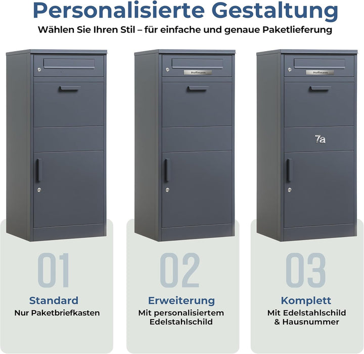 Zedelmaier Paketbox Briefkasten mit grossem Paketfach, XXL Paketbriefkasten für Aussenbereich, perso