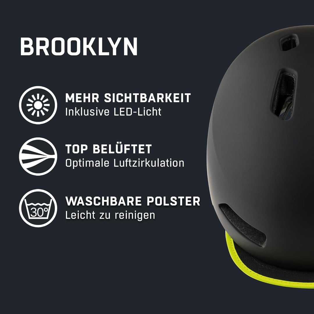 ALPINA BROOKLYN - Beleuchteter, Robuster und Komfortabler Urban Fahrradhelm Mit LED-Licht Für Erwach