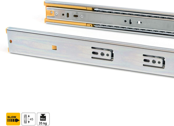 Emuca 3051005 Set Schubladenführungen, Vollauszug mit Rollen gedämpftes Scharnier 45mm x 300mm, Lot