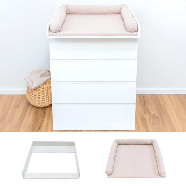 Wickelaufsatz-Set für IKEA MALM Kommode (Pure Beige, Aufsatz &amp; Auflage) Pure Beige Aufsatz &amp; Auflage
