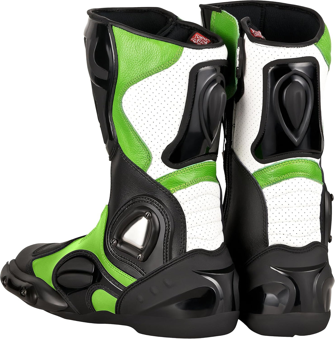 Motorradstiefel hochwertige XLS Racing Boots Touringstiefel Lederstiefel schwarz grün (40) 40 EU Sch