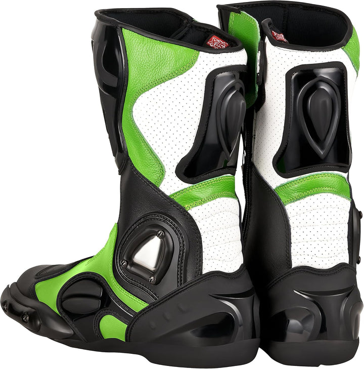 Motorradstiefel hochwertige XLS Racing Boots Touringstiefel Lederstiefel schwarz grün (40) 40 EU Sch