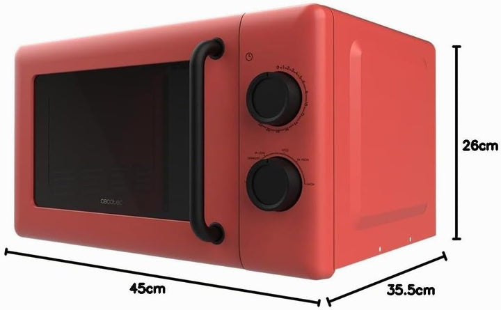 Cecotec Mechanische Mikrowelle 20L Proclean 3010 Rot. 700 W, 6 Leistungsstufen, Auftaumodus, Garzeit