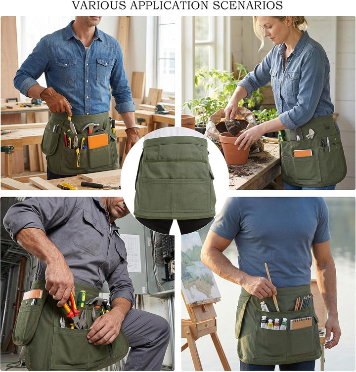 Nanxson Unisex Werkzeugschürze Gartenschürze kurz Segeltuchschürze | Damen Herren Einstellbar Taille