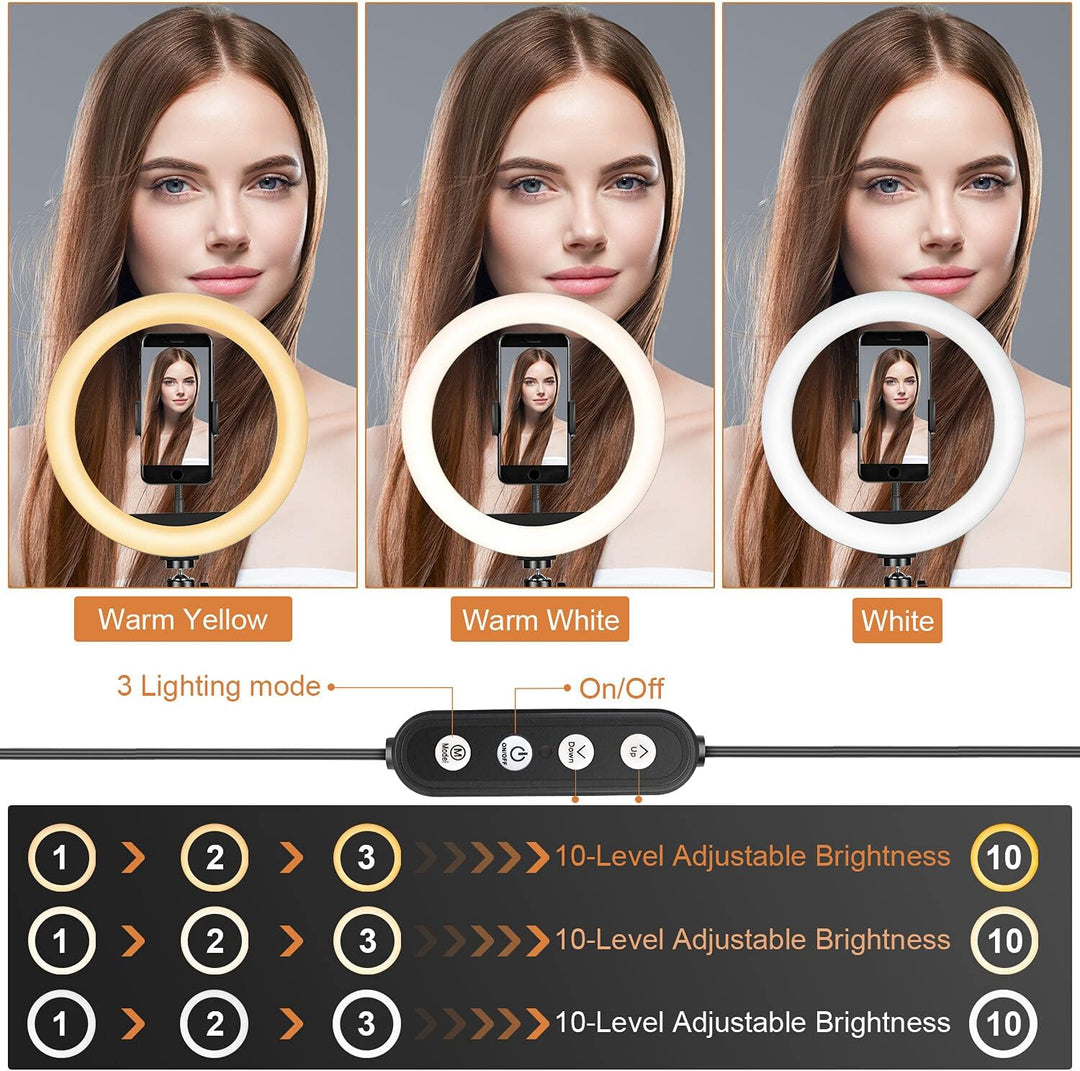 UPhitnis Ringlicht mit Stativ, 10 Zoll Ringlicht mit 63 Zoll Stativ Selfie Ringleuchte mit 3 Farbe u