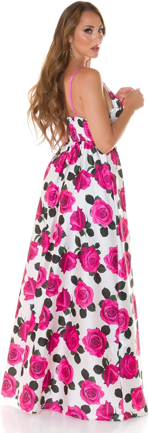 Summer V-Neck Träger Maxi Kleid mit Flower Print und XL-Beinschlitz One Size (Einheitsgrösse)
