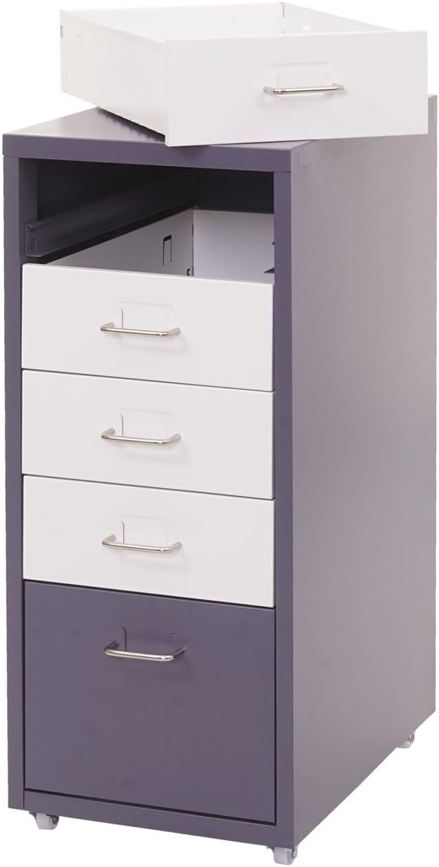 PROREGAL Rollcontainer Housten HxBxT 69x28x41cm 5 Schubladen Dunkelgrau Weiss-Dunkelgrau Schubladens