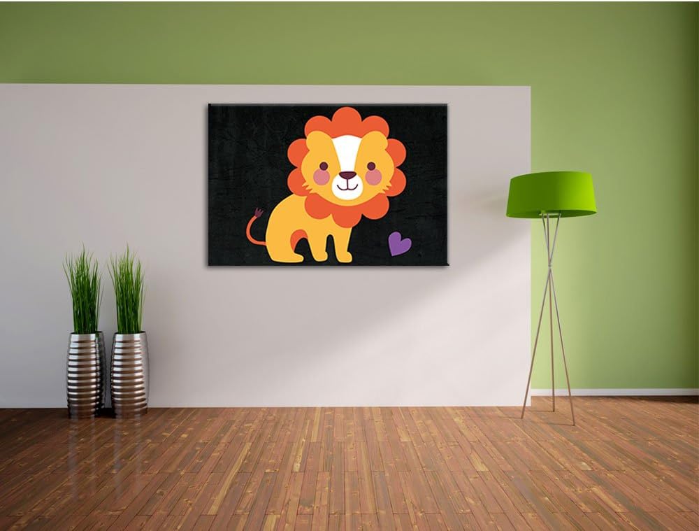 Niedliches Löwe schwarz, Format: 100x70 auf Leinwand, XXL riesige Bilder fertig gerahmt mit Keilrahm