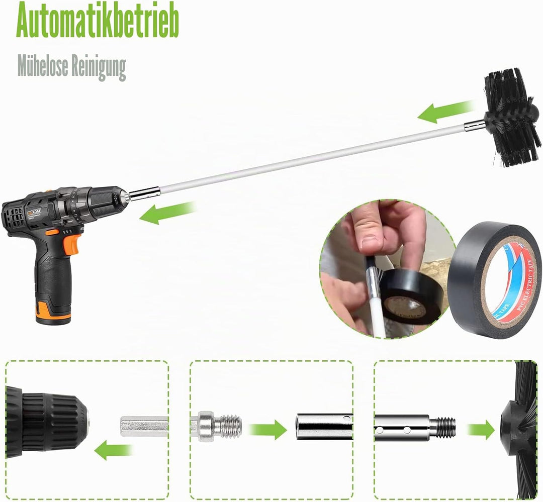 24 Stk Kaminbürste Stange Set mit 18 Flexible Stangen 410 mm+ 2 Bürstenköpfen 150mm + 1 Lange Holzbü