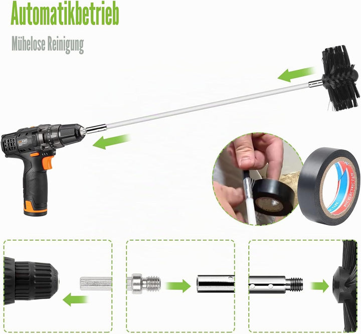 24 Stk Kaminbürste Stange Set mit 18 Flexible Stangen 410 mm+ 2 Bürstenköpfen 150mm + 1 Lange Holzbü