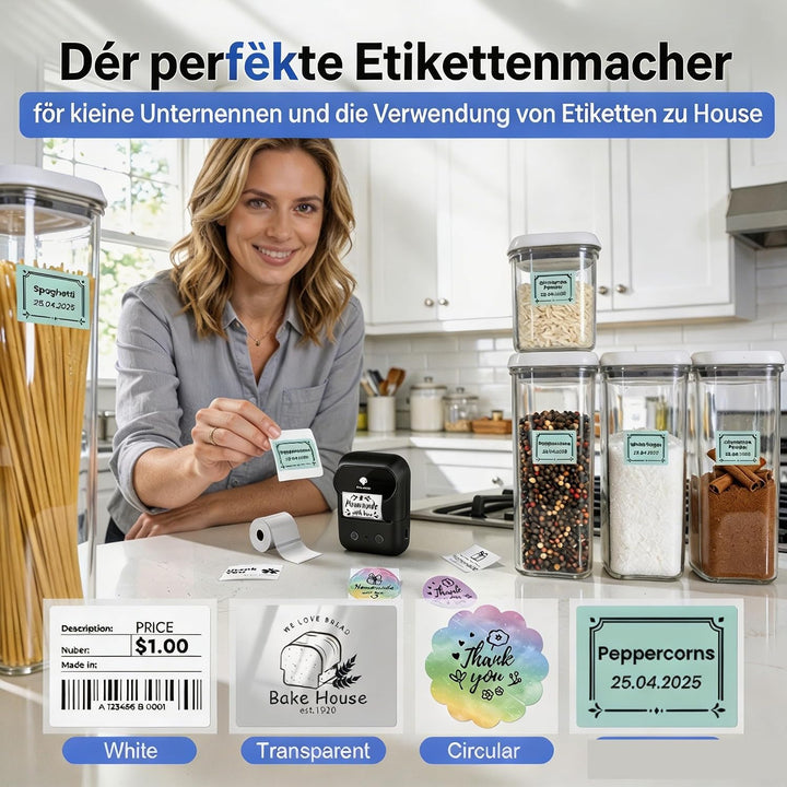 Phomemo M108 Etikettendrucker, Bluetooth Label Printer für 5000+ Vorlagen Schwarz M108 + 1 Etiketten