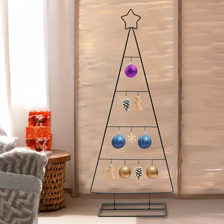 Metall Tannenbaum schwarz mit 10 Haken - 78 cm - Deko Ständer für Zierschmuck mit Stern Spitze - Wei