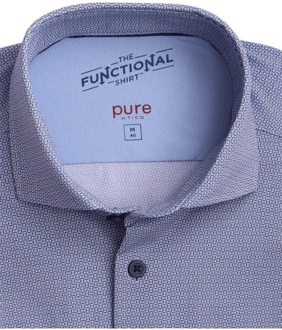Pure Slim Fit Functional Hemd Langarm Haifischkragen Stretch Muster blau Grösse 37