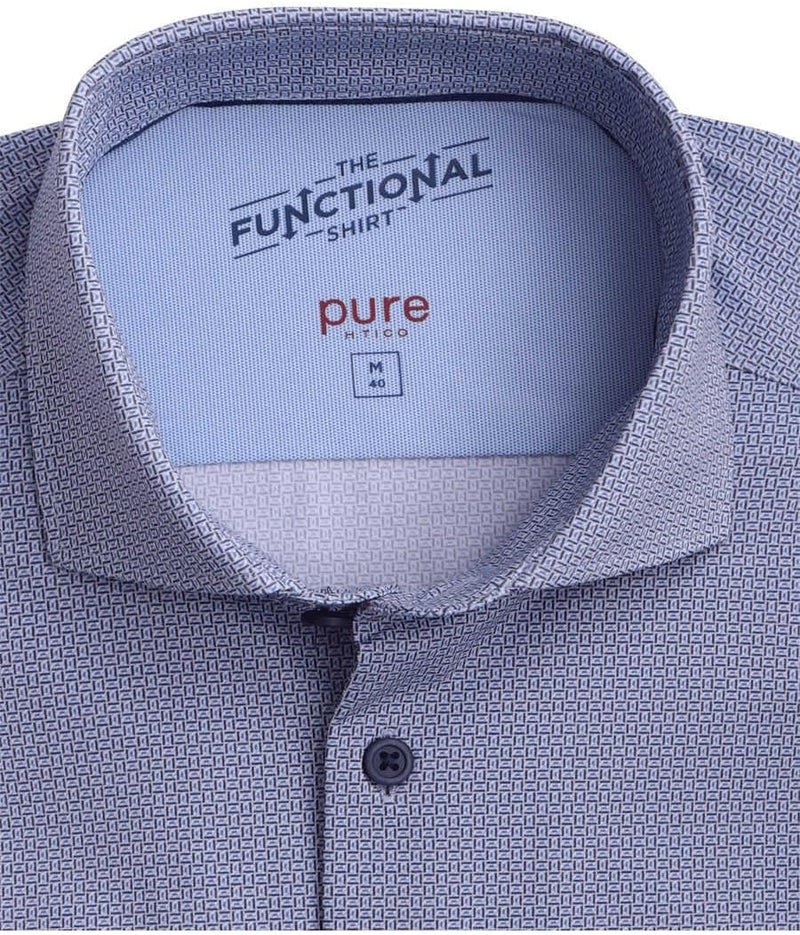 Pure Slim Fit Functional Hemd Langarm Haifischkragen Stretch Muster blau Grösse 37