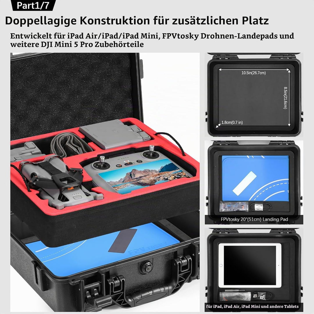 FPVtosky Hartschalen-Zubehör-Set für DJI Mini 5 Pro, Drohnenzubehör-Kit enthält Dual Layer Case, RC2