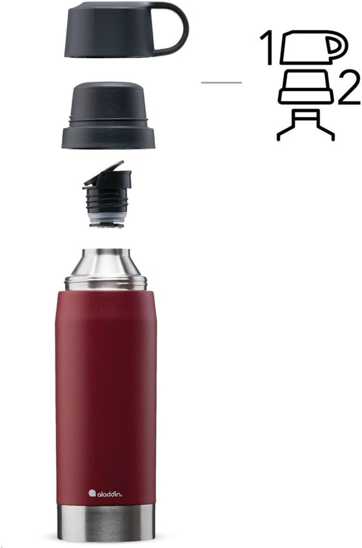 Aladdin CityPark Thermavac Twin Cup Bottle 1.1L Burgundy Red – BPA FREE Stainless Steel Bottle with