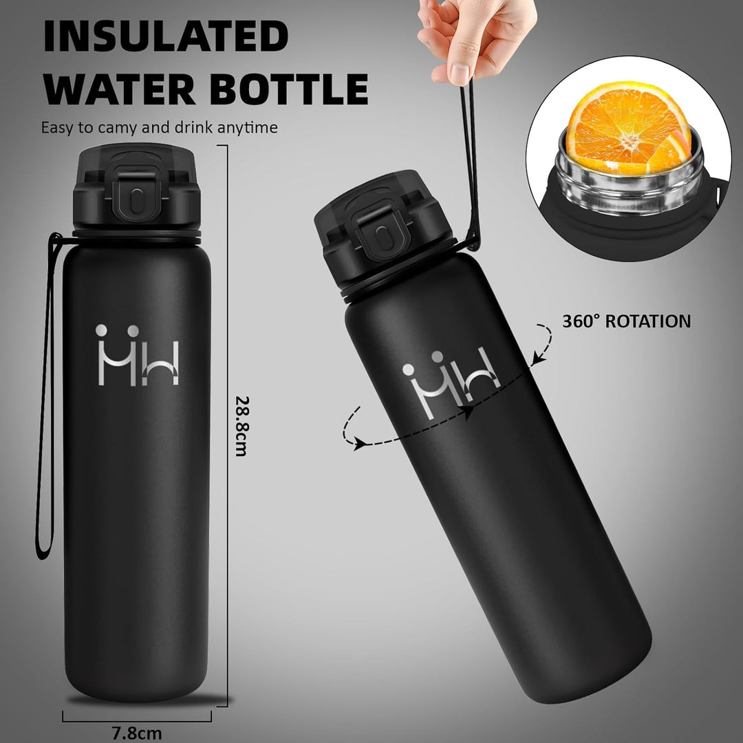 Trinkflasche Edelstahl - Sportflasche 1 liter - Trinkflasche mit Strohhalm - 100% Auslaufsichere - T