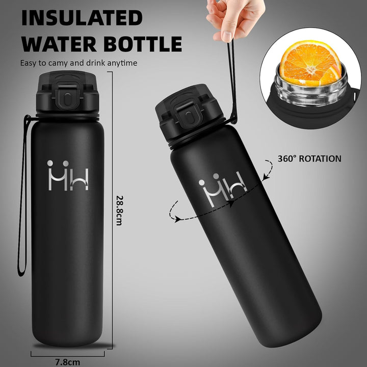 Trinkflasche Edelstahl - Sportflasche 1 liter - Trinkflasche mit Strohhalm - 100% Auslaufsichere - T
