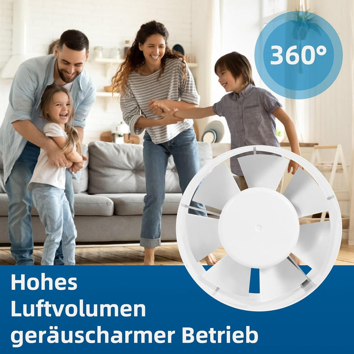 Rohrventilator, Rohrventilator 100mm, 130m³/h, 34dB Leise, Hohe Qualität Abluftventilator, Rohrlüfte