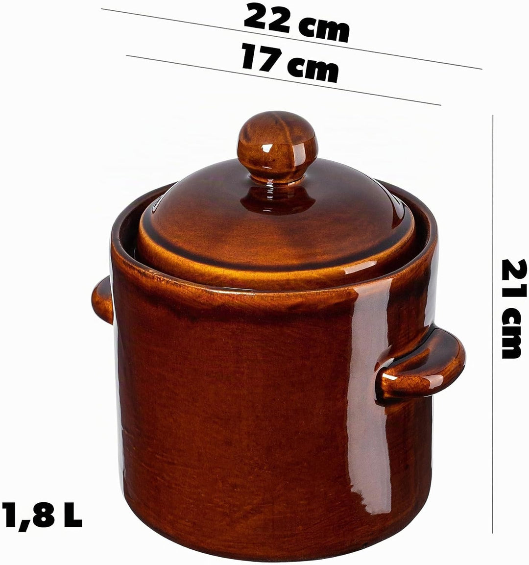 KADAX 1,8L Steinzeugtopf, Dichter Keramiktopf mit Deckel, Spülmaschinenfester Steinguttopf, handgefe