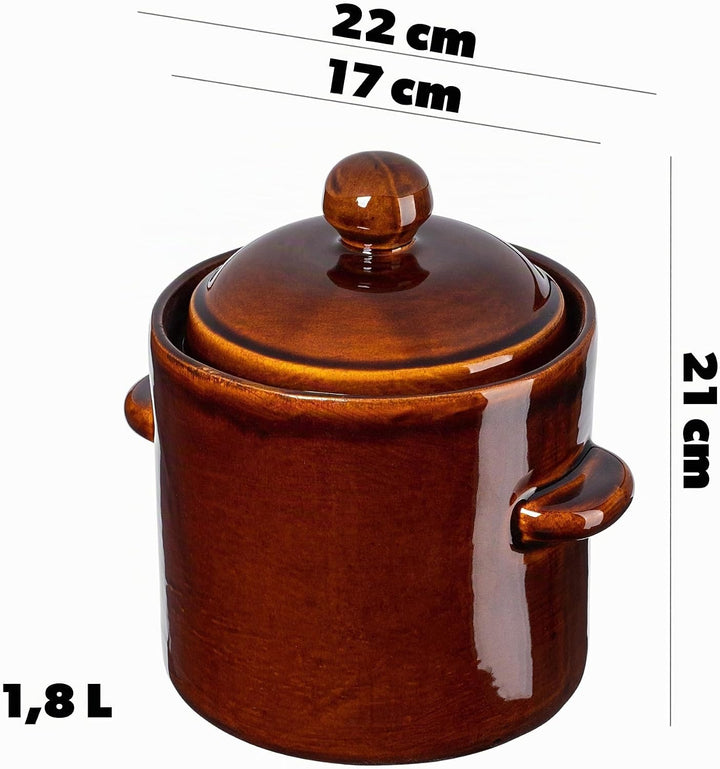 KADAX 1,8L Steinzeugtopf, Dichter Keramiktopf mit Deckel, Spülmaschinenfester Steinguttopf, handgefe