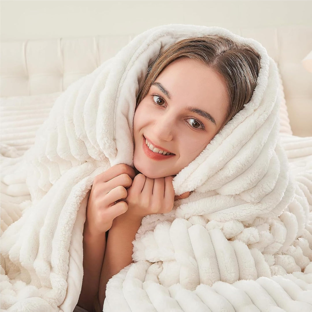 BEDELITE Fleece-Bettwäsche-Set für King-Size-Betten, super weich und warm, flauschig, weiss, luxuriö