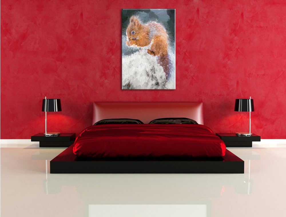 Pixxprint Kleines Eichhörnchen im Winter Pinsel Effekt, Format: 100x70 auf Leinwand, XXL riesige Bil