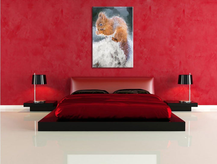 Pixxprint Kleines Eichhörnchen im Winter Pinsel Effekt, Format: 100x70 auf Leinwand, XXL riesige Bil