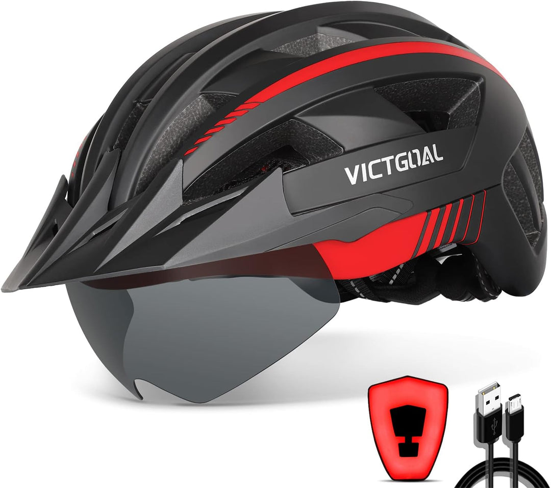 VICTGOAL Fahrradhelm Herren Damen MTB Helm mit Abnehmbarer Magnetische Schutzbrille Visier Atmungsak