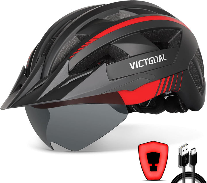 VICTGOAL Fahrradhelm Herren Damen MTB Helm mit Abnehmbarer Magnetische Schutzbrille Visier Atmungsak