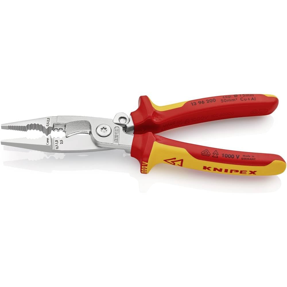 KNIPEX Elektro-Installationszange, VDE, Öffnungsfeder, Kabelschneiden, Abisolieren, Crimpen von Ader