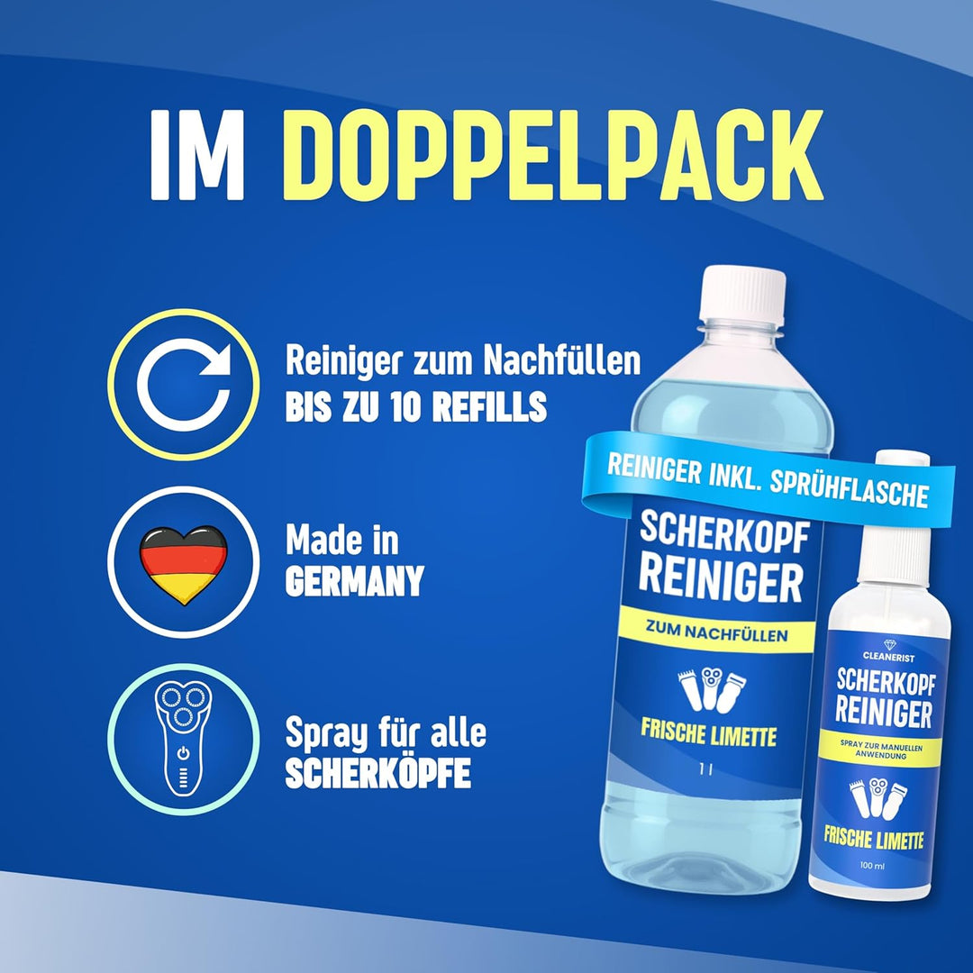 Die Seifenblase | 1L Scherkopfreiniger Flüssigkeit mit Sprühflasche zur manuellen Reinigung von Rasi