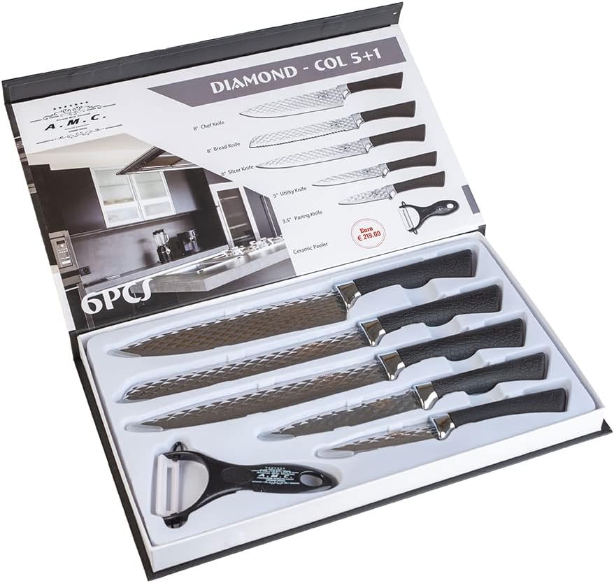 AMC Messerset Modell Keramik Sparschäler Farbe Diamond 6 teilig aus hochwertiger Keramik Messerset E