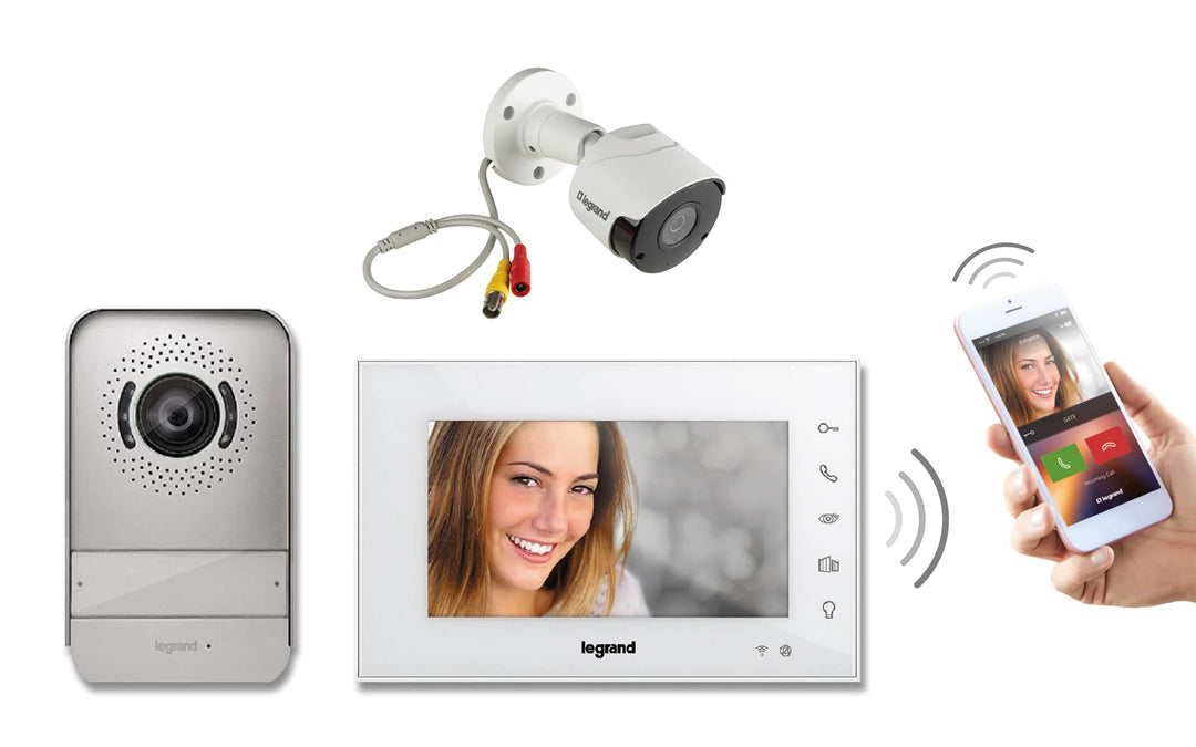 Legrand, Wi-Fi Video-Türsprechanlagen-Set Weiss und Day & Night Farbkamera für den Aussenbereich, 36