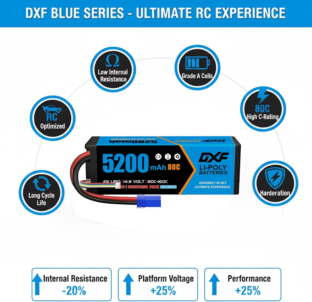 DXF 4S Lipo Akku 14.8V 80C 5200mAh RC Batterie mit EC5 Stecker für RC Car RC Truck RC Auto Boot LKW