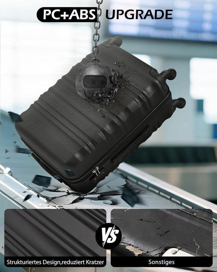 COOLIFE Hartschalen-Koffer Trolley Rollkoffer Reisekoffer mit TSA-Schloss und 4 Rollen (Schwarz, Mit