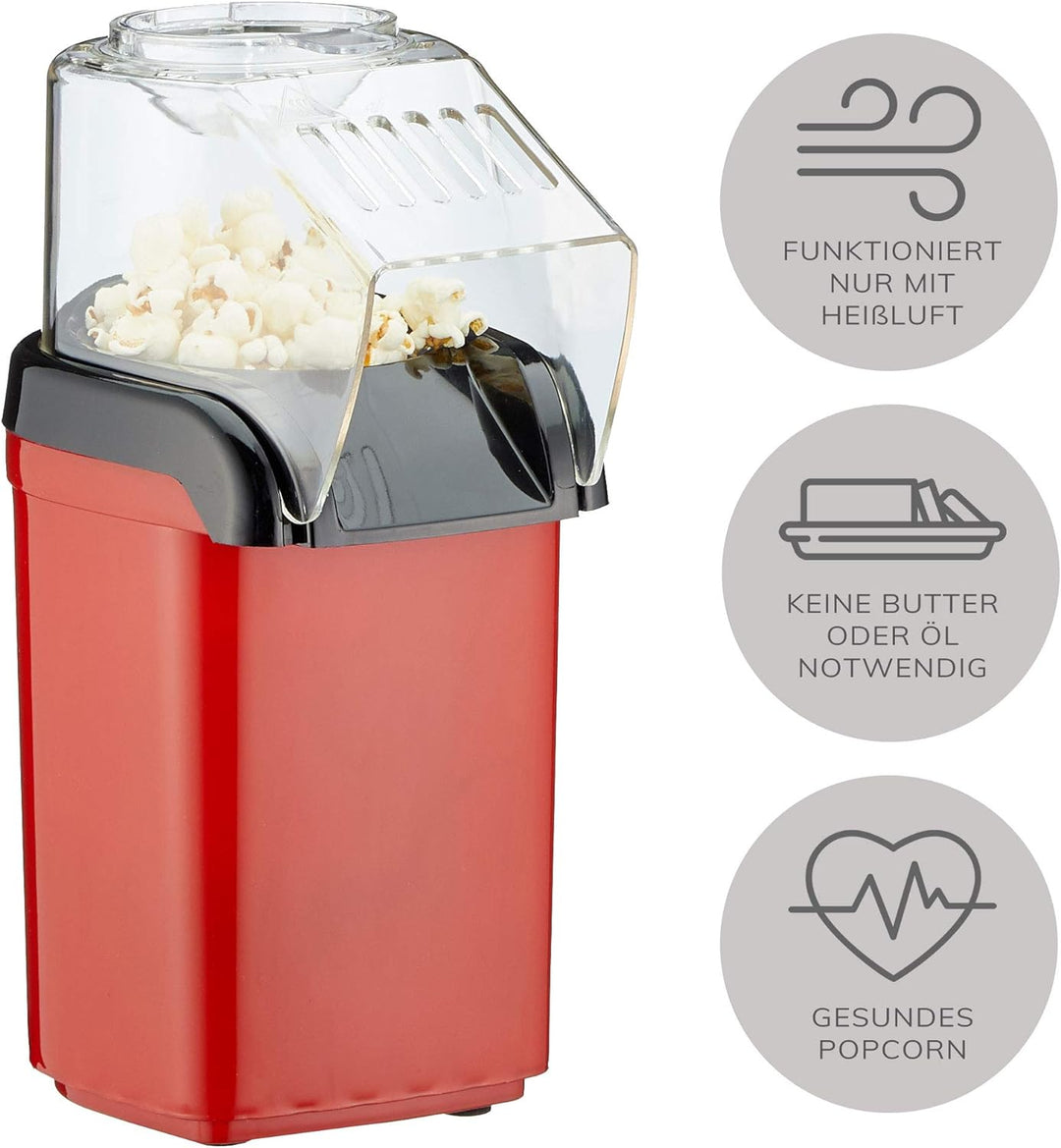 Popcornmaschine Popcorn Maker für Zuhause | leistungsstarke fettfreie schnelle Zubereitung mit Heiss
