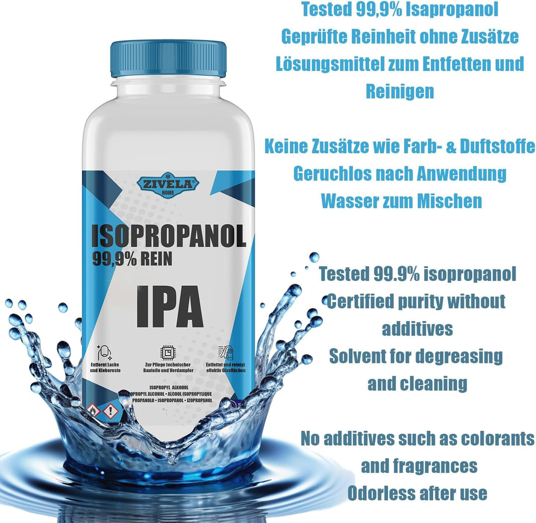 Isopropanol 99,9% | 5L Isopropanol | IPA 5L | Isopropanol für Haushalt und Elektronik | IPA Linsen u