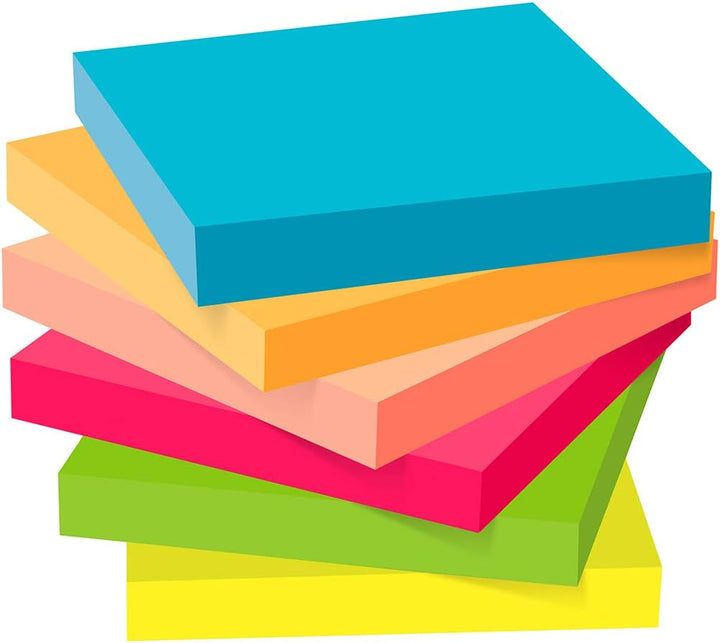 ZCZN Haftnotizen 24 Blöcke 76 x 76 mm Klebezettel, 100 Blatt/Block, Sticky Notes in 6 Neonfarben 6 N