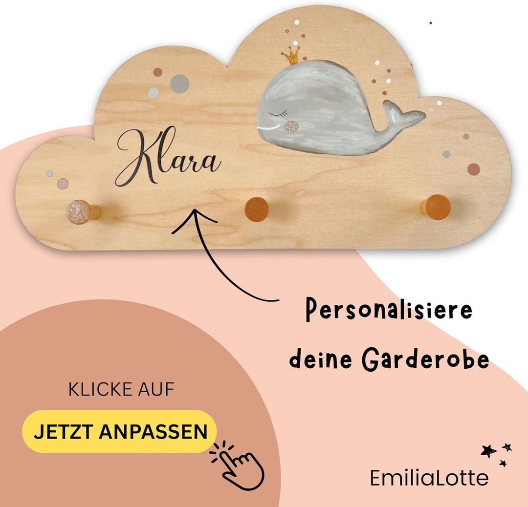 EmiliaLotte Kindergarderobe Personalisiert mit Wunschname I Garderobe Kinder aus Holz - Verschiedene