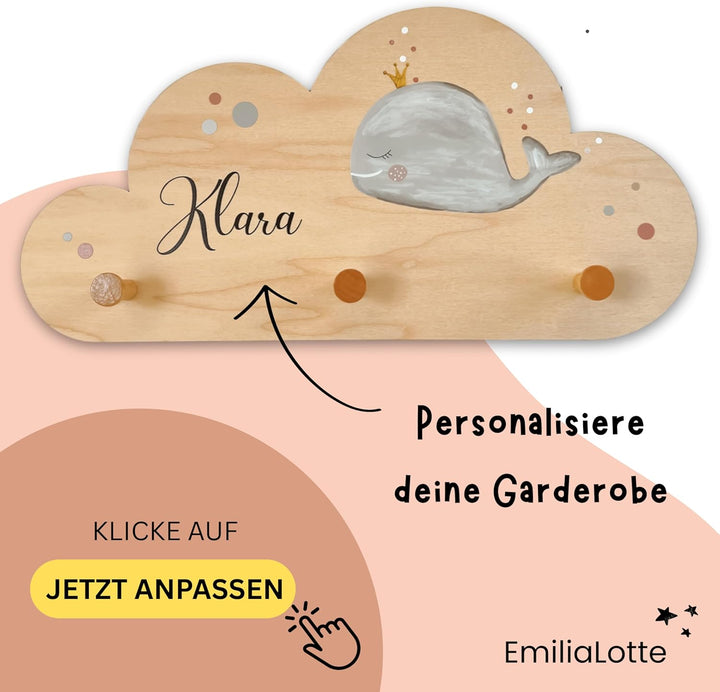EmiliaLotte Kindergarderobe Personalisiert mit Wunschname I Garderobe Kinder aus Holz - Verschiedene