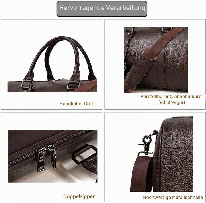 Leder Reisetasche grosse Kapazität Duffel Gepäcktasche mit Schuhfach, Männer Frauen Umhängetasche fü